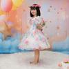 2024 New European & American Girls' Puff Sleeve Floral Mesh Tulle Princess Dress