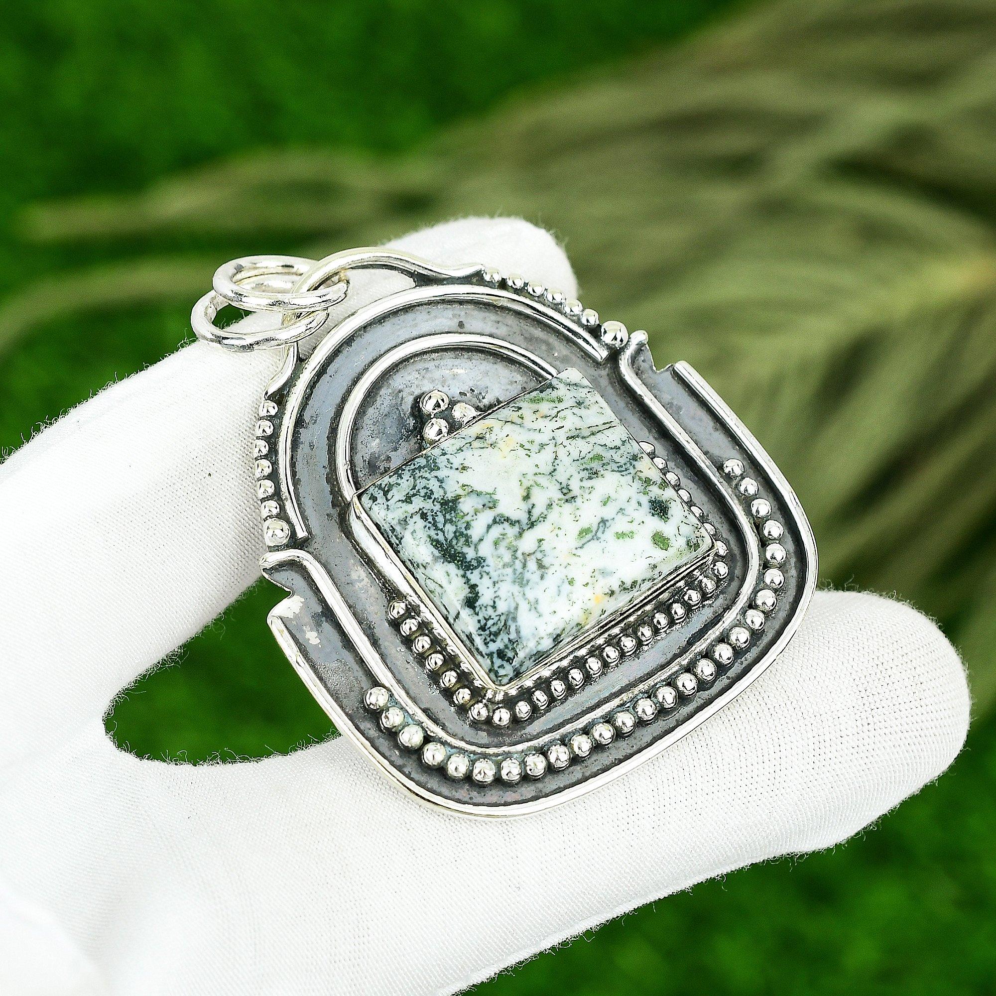 

Friendship Day Deal 925 Silver Natural Tree Agate Engagement New Pendant Jewelry