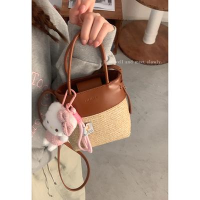 Letní móda slaměná taška dámská kabelka nová nika kbelíková pletená taška splicing ramenní messenger taška