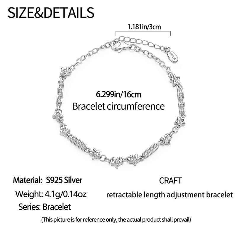New 925 Silver Minimalist Star Zircon Bracelet Fit Fashion Women Birthday Party Jewelry Gift