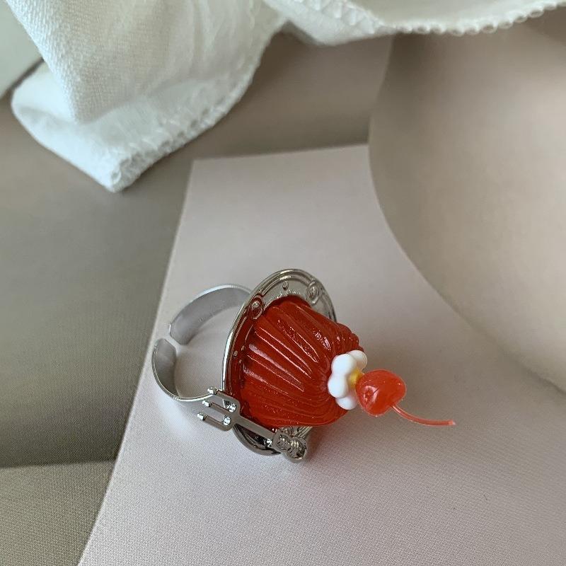 Ice cream cherry fruit ring, niche design cute ring that can be worn on the hand