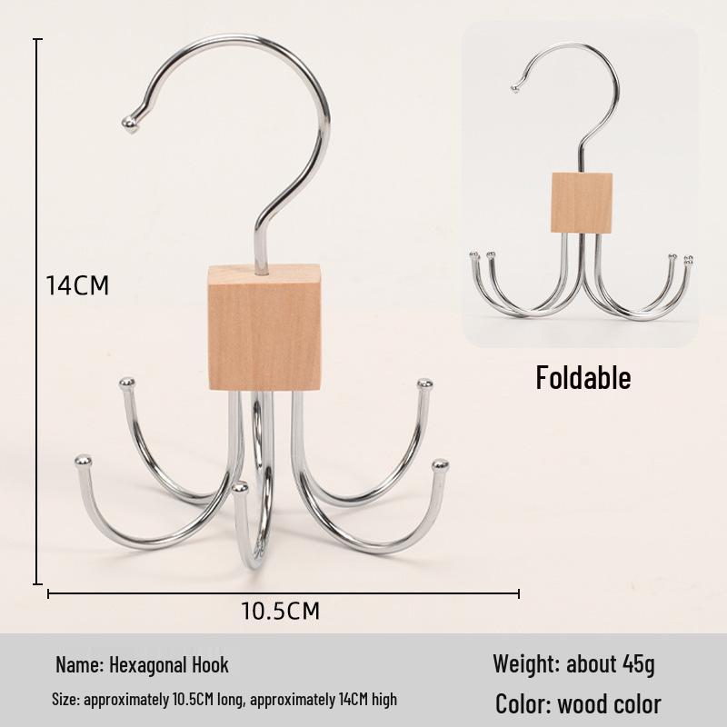 

Rotatable Six-Claw Solid Wood Hanger: Multifunctional Rack for Coats, Hats, Ties, Scarves, and Bags