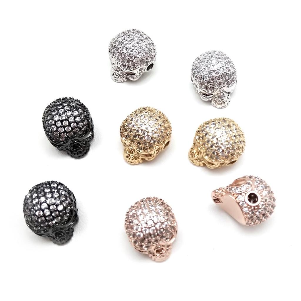1pc Retro Black Zirconia Charm Skull Beads For DIY Men Jewelry Accessories