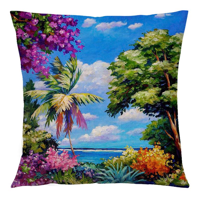 Summer Beach Landscape Retro Cushion Cover 45x45cm Polyester Pillowcase Home Decor Sofa Chair Waist Cushion Cushion Cover