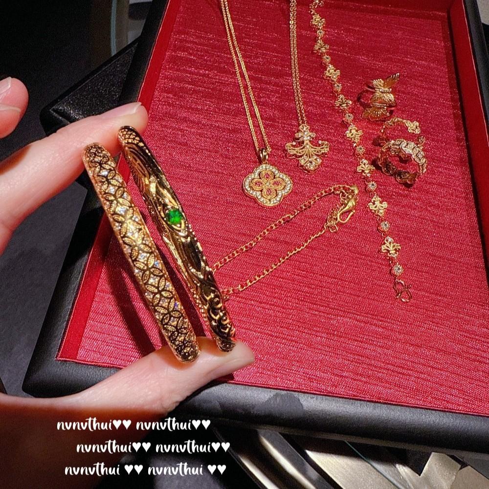 Ancient Gold Chiseled Copper Coin Gemstone Bracelet, New Chinese Style, Plated With 18K Gold, Iris Zircon Bracelet, Qiankun Circle.