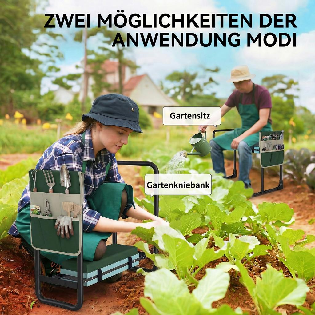 Garden Kneeling Pad and Seat, 150 kg Load Capacity, Garden Stool with Thick Padded Knee Area, Extendable Steel Legs
