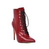 Sexy Ankle Cowboy Boots For Women Dance Shoes Fashion Snake Red White Black High Heels Lace Up Short Boot Autumn Large Size