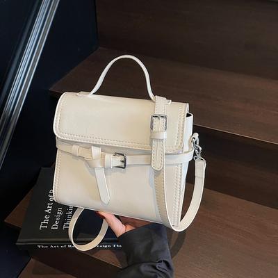 Trend Niche High-end Sense Solid Color Versatile Portable Small Square Bag Women's Commuting Simple Oil Wax Leather Messenger Bag