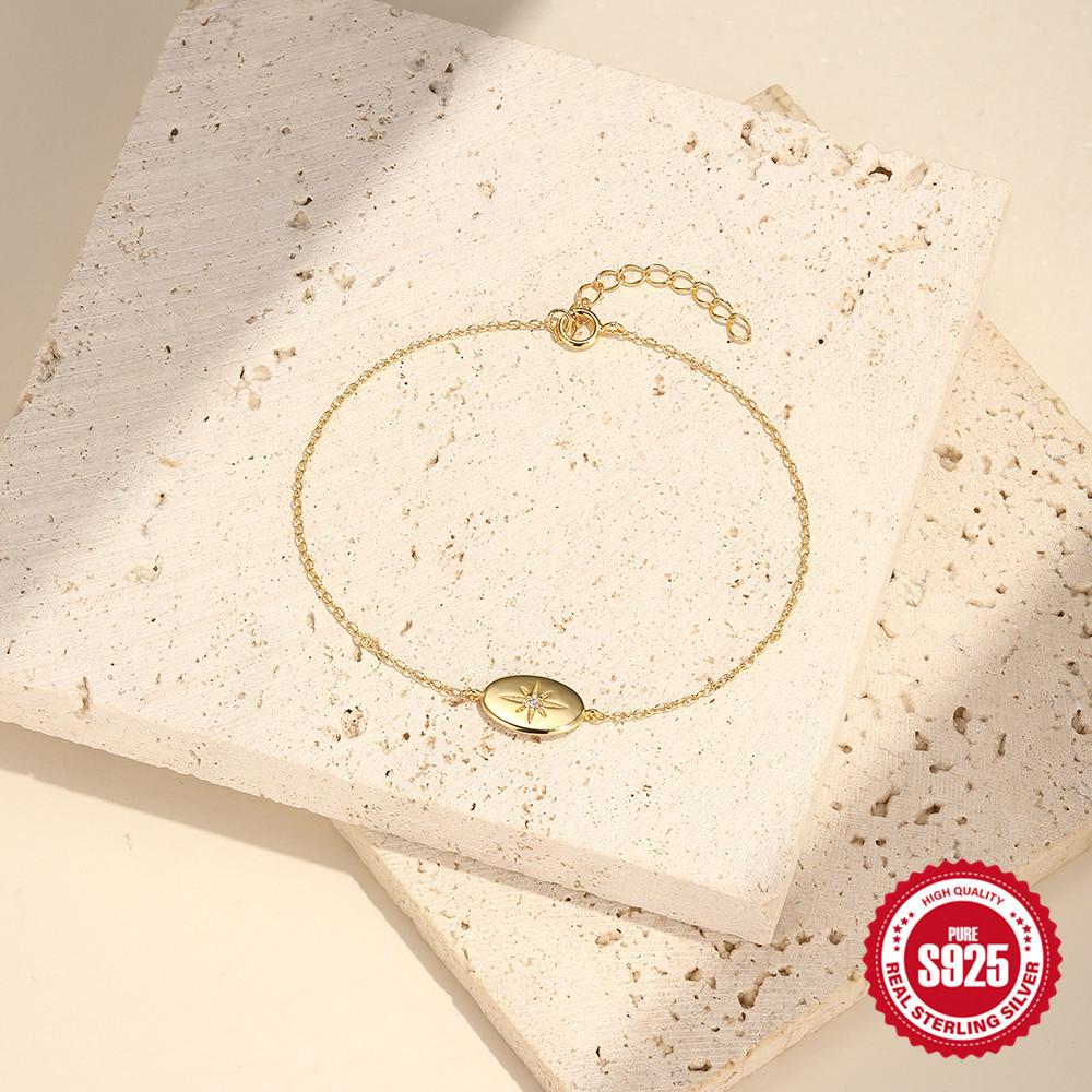 Simple S925 Sterling Silver Daily Wear Octagonal Star Diamond Round Bracelet Women'S Versatile Jewelry