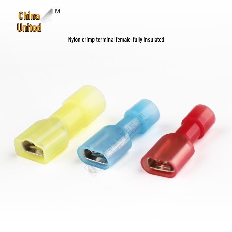 Zhonglian Insulated Nylon Spade Terminal 2-250 with Sheath - PE Material, Female End, In Stock.