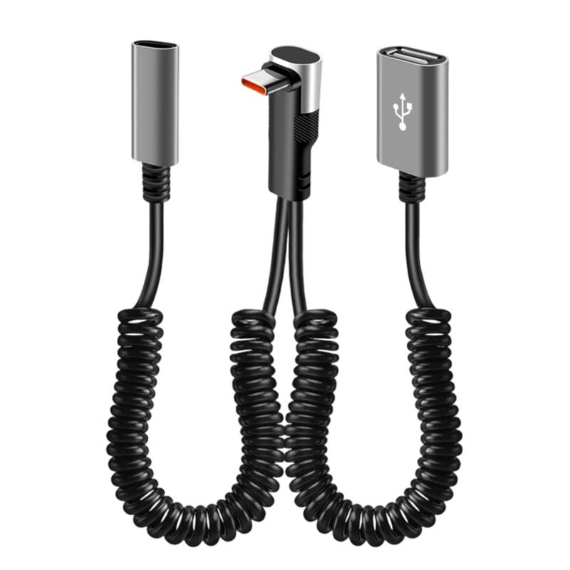 2 in 1 90 Degree Elbow USB Fast Charging Cable 66W Type C Spring Retracted Cable for Latop Car Charging Accessories
