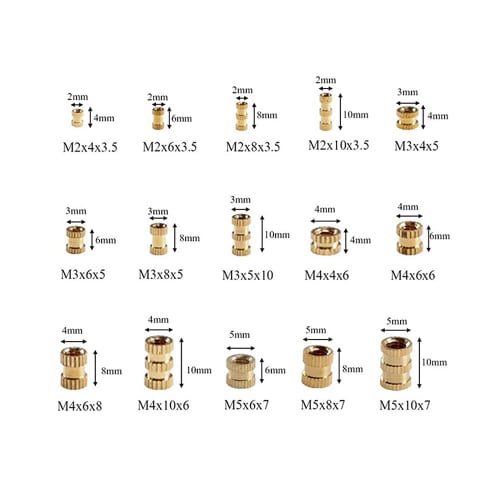 YFFSFDC Knurled Nuts, 330-Piece Set, M2, M3, M4, M5, Brass, Built-in Nuts, Injection Molded Round Insert Nuts