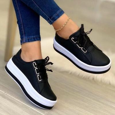 Frau Schuhe Casual Turnschuhe für Frauen Runde Kappe Plattform Schuhe Lace Up Tennis Weibliche Vulkanisierte Schuhe Einfarbig Damen Loafer