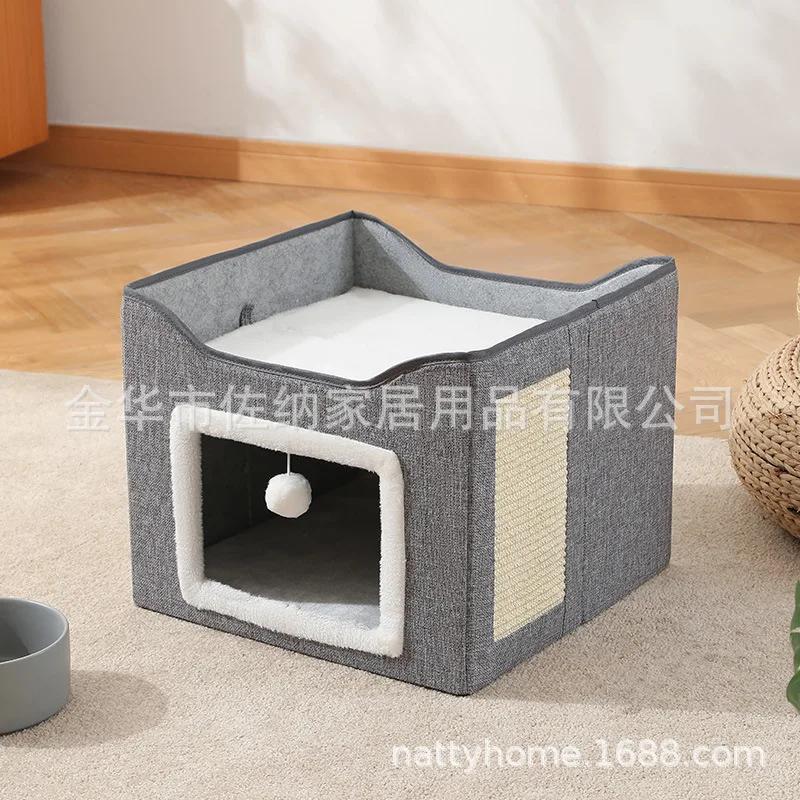 

Двухслойное гнездо для кошек, универсальное для всех сезонов, теплое зимой, полузакрытое, большое, съемное и легко чистящееся, складное гнездо для домашних животных Army Green