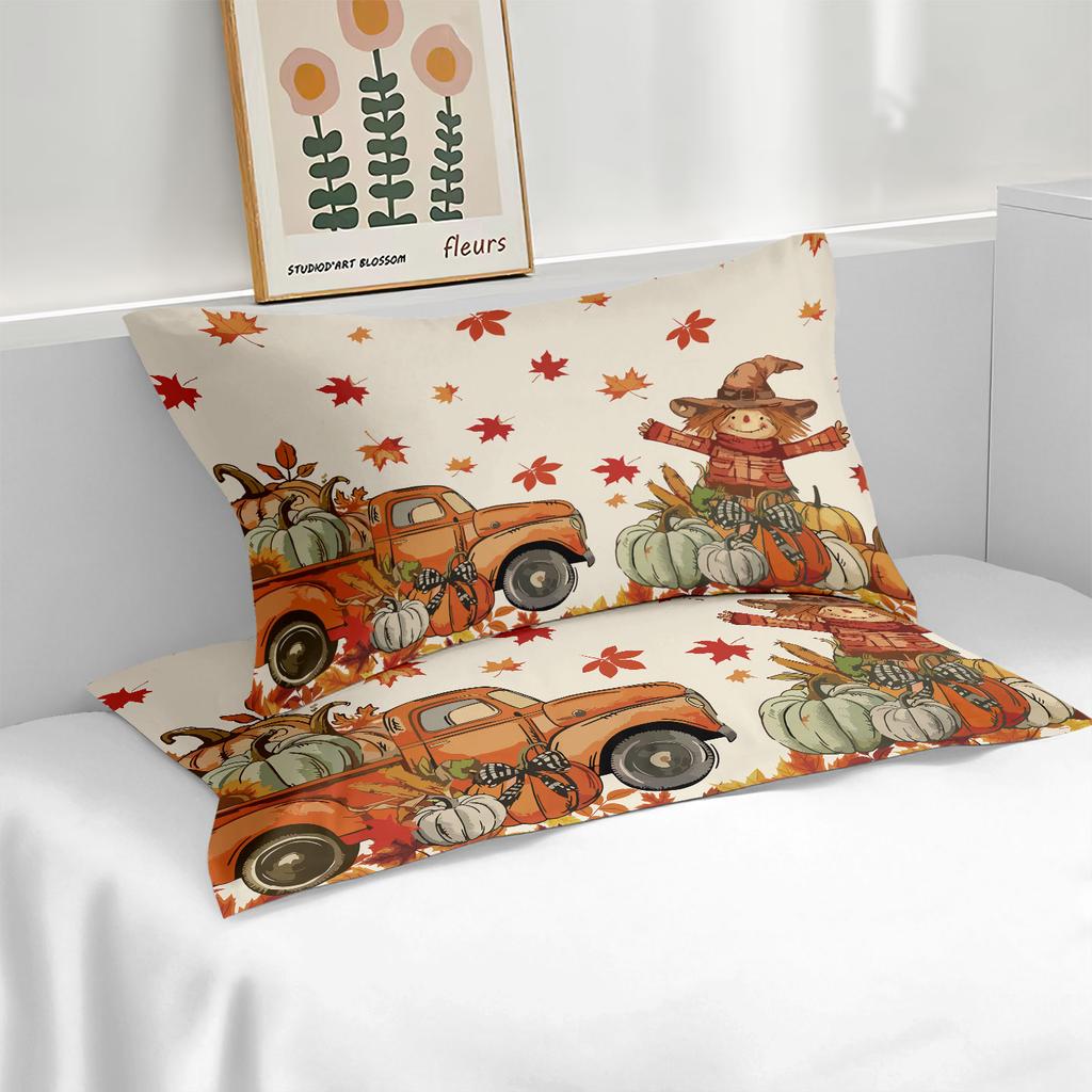 3pcs Autumn Harvest Festival Pumpkin Coreless Quilt Set Multi Size Bedroom Dormitory Holiday Bedding Decoration Machine Washable