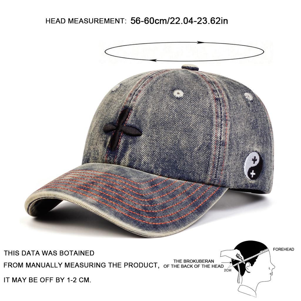 Unisex Cross Flower Embroidery Wash Baseball Caps Spring and Autumn Outdoor Adjustable Casual Hats Sunscreen Hat Sports Cap