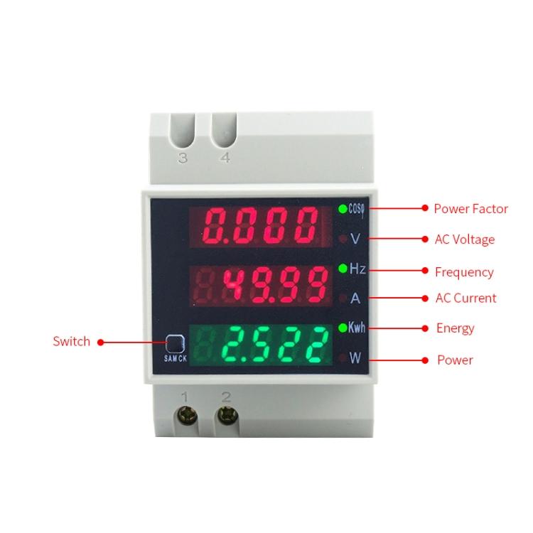 D52-2058 Wattmeter Din rail Volt Current Meter, Specification: AC80-300V Built-in CT