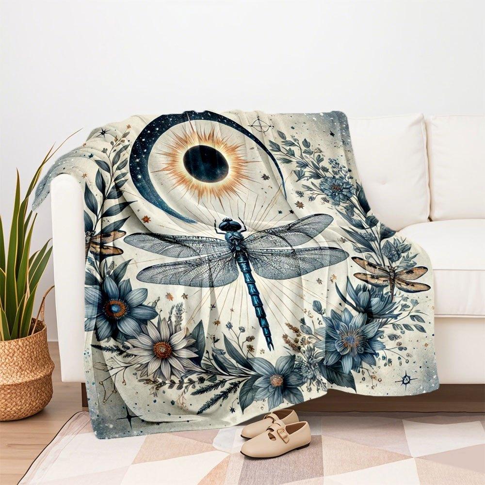 Eclipse Dragonfly: Celestial Art Print - Nature's SymphonyBlanket Flannel Throw Blanket for Sofa, Bed, Travel, Camping, Office, Couch, Chair