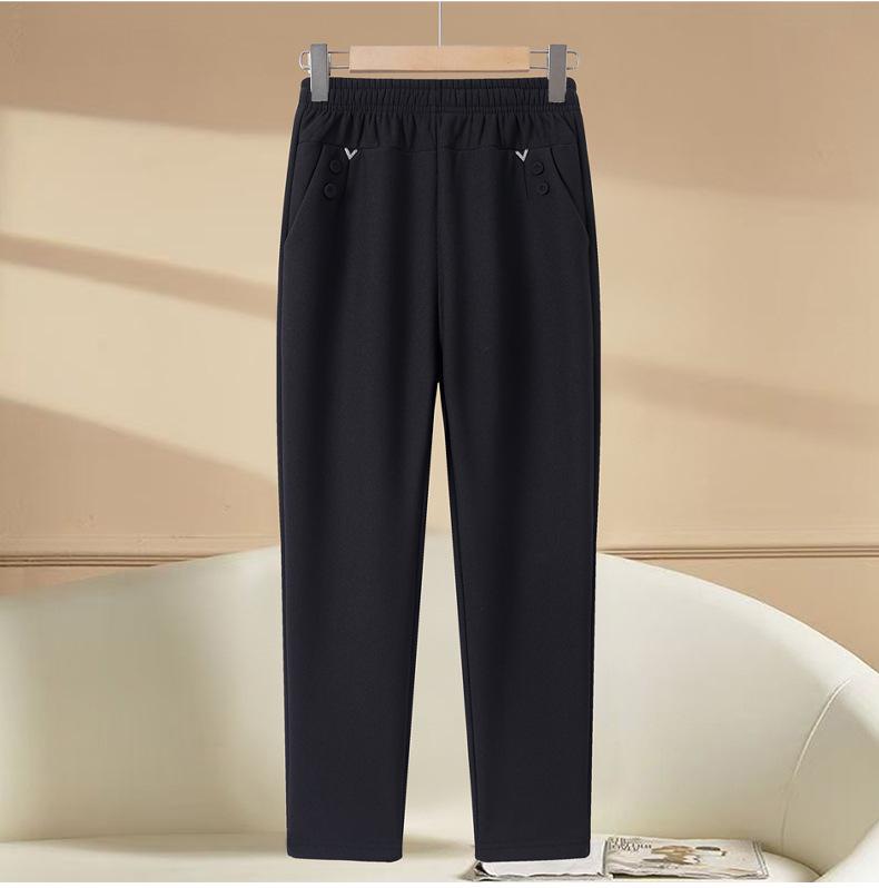 Women's Plus Size Warm Velvet Cotton Pants for Middle-aged & Elderly - Autumn & Winter Wear