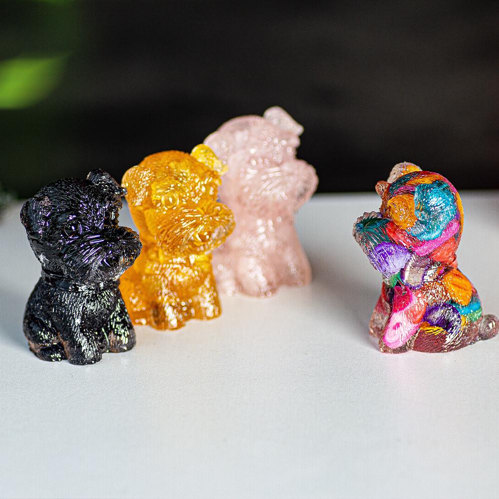 Resin Schnauzer Figurine With Natural Crystal Fill For Desk Decor And Gift Giving