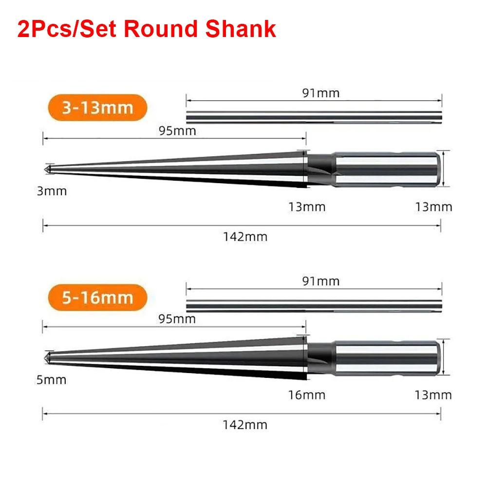 

2Pcs/Set Round Shank Tapered Reamer Tool Hexagonal Shank Hole Opener Chamfer Taper Reamer Set 2Pcs Round Shank