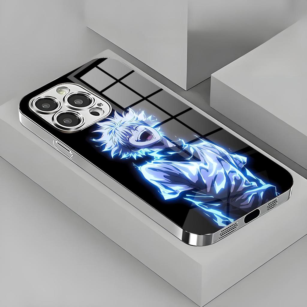 Anime H-Hunter K-Killua  Phone Case For iPhone17 16 16e 15 14 13 12Plus Mini Pro Max Electroplated glass Phone Case
