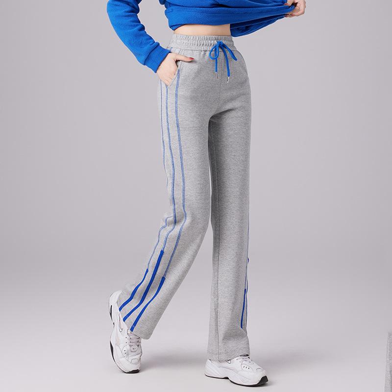 

Повседневные брюки в полоску с высокой талией для женщин - Большой размер, Весна/Осень, Стройнящие, Прямые, Для квадратных танцев. M (100-115 kg) светло-серый