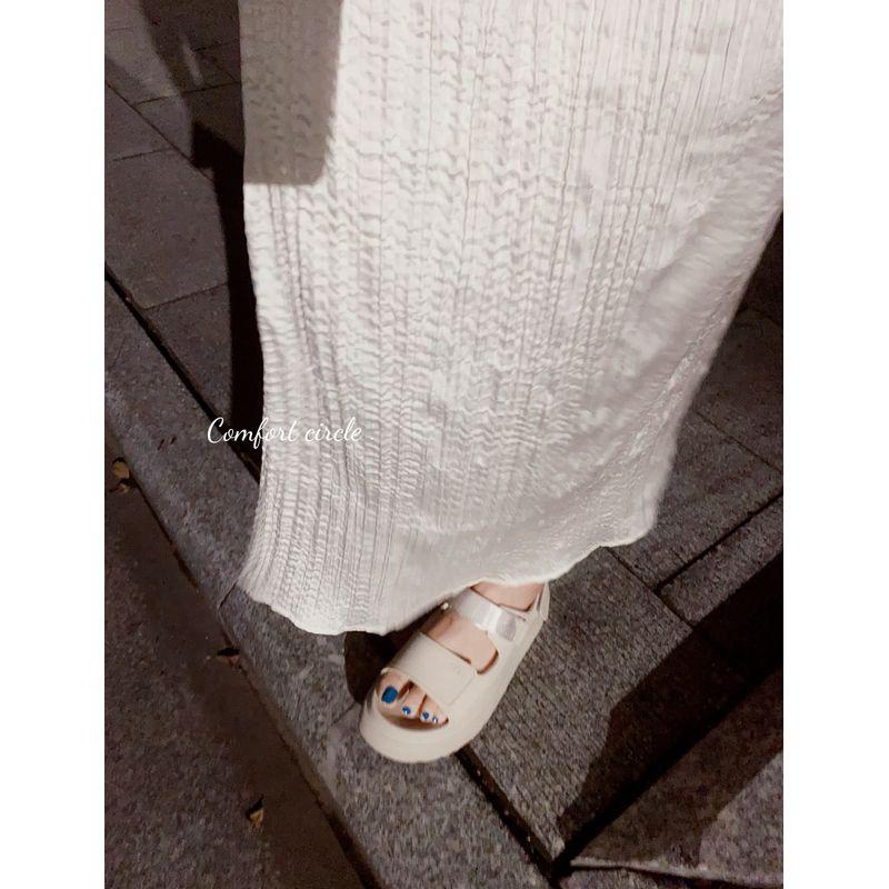 

Sun Home Self-Retained Pearl Slim Looking Fancy Asymmetrical Ruched Elastic Waist Black Dress Dress Long Skirt Pearl Rice