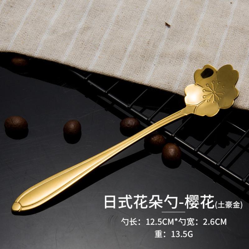 8/4PCS Stainless Steel Cherry Rose Flower Gold Scoop Coffee Spoon Gifts Kitchen Dessert Tea Accessories Tableware Decoration