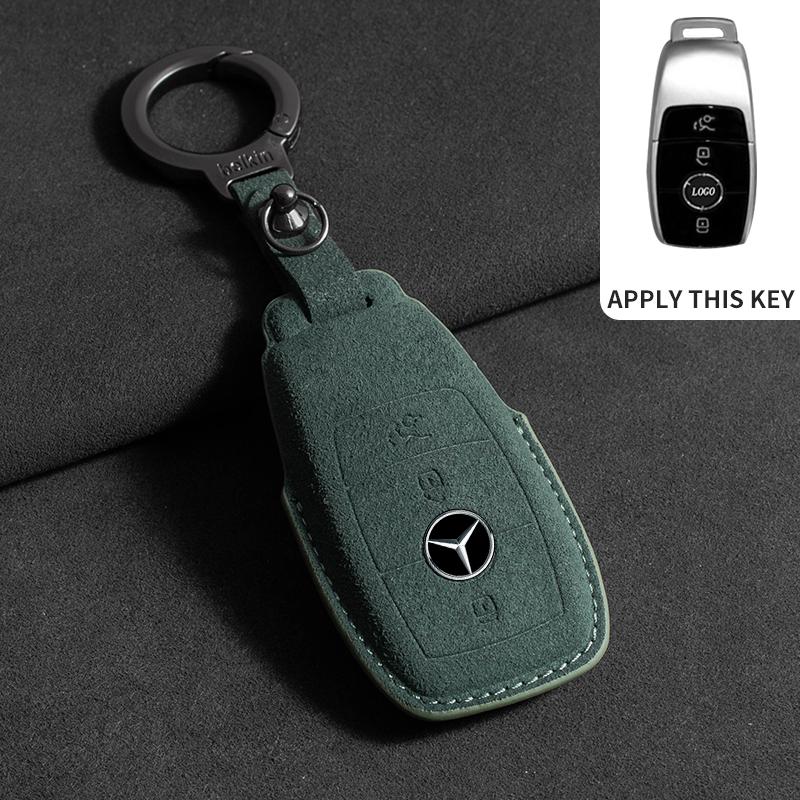 Suede Leather Car Key Case for Mercedes Benz E Class W213 W205 E200 E260 E300 E320 AMG CLA 2018 2019 2020 Remote Fob Shell Case