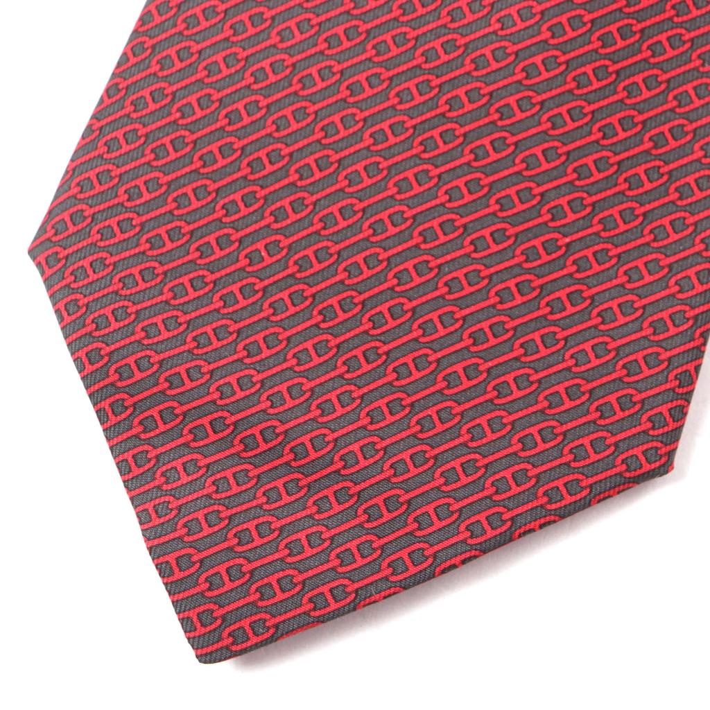 Pristine HERMES Tie Cravat Chaine d'Ancre Pattern Silk Mens 5261 Used