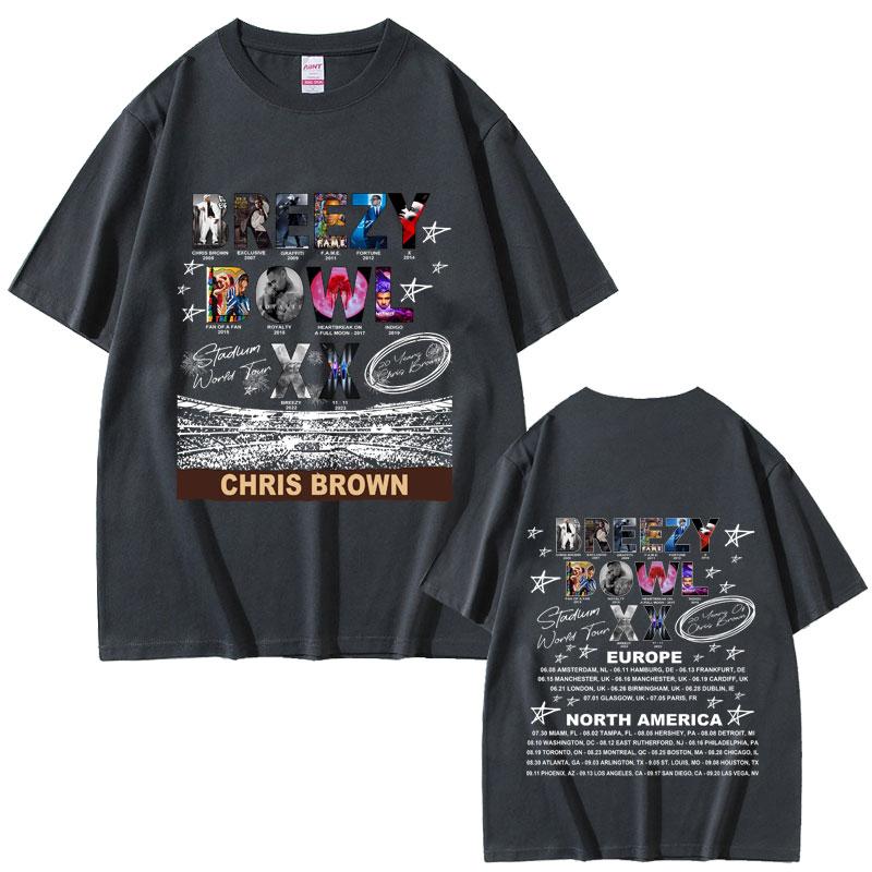 2025 Summer Rapper Chris Brown Breezy Bowl XX Tour Men Women Hip Hop Fashion Streetwear Unisex Vintage Oversized Short Sleeves
