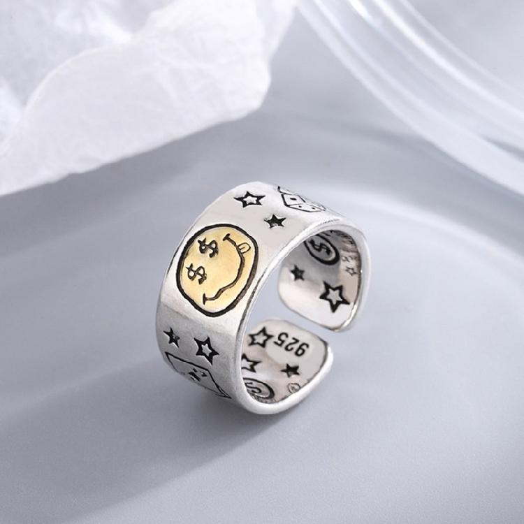 Fashionable Smile Face Star Opening Ring with Adjustable Fit Fashion Statement Ring Stylish Finger Accessories