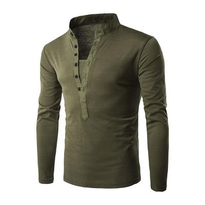 Einfarbiges Herren-T-Shirt mit Stehkragen, lässiger Knopfleiste, schmalem Langarm-T-Shirt