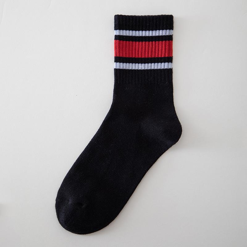 New Fashion Color Block Striped Mid-calf Sports Socks Men Women Breathable Cotton Socks Outdoor Running Basketball Cycling Socks