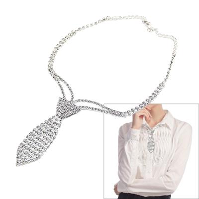 Sparkling Crystal Choker Necklace Short Tie Rhinestones Jewelry Necktie with Chain for Wedding Parties and Everyday Wear