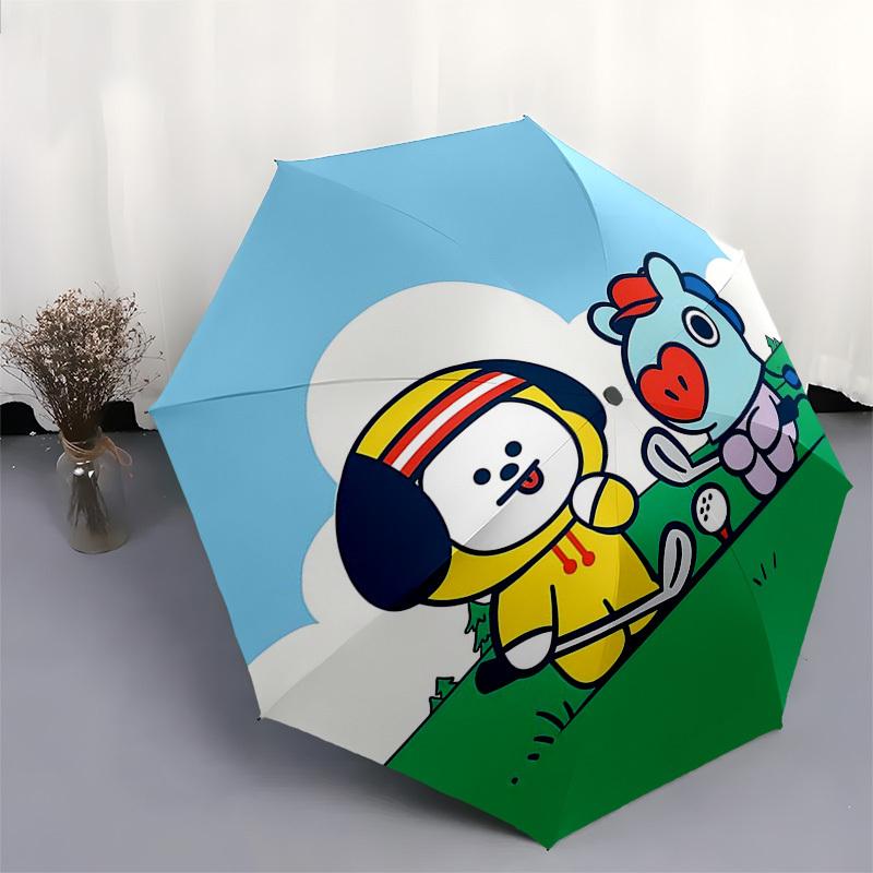 1pc Outdoor Umbrella with BT21 Characters - Automatic Opening/Closing, Portable 3-Fold Design, 8-Rib Iron Frame - Perfect Gift for Fans, Traveler
