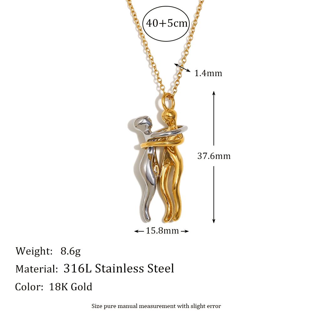 

MamacitaSlay Meaningful Double Color Two People Hugging Pendant Necklaces for women one piece 316L stainless steel jewelry Gifts 40cm
