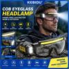 KEBIDU Lunettes de Sécurité LED Smart Capteur de Mouvement Lampe de Travail Double Source Lumineuse Rechargeable Type-C Lunettes de Protection Lampe Frontale