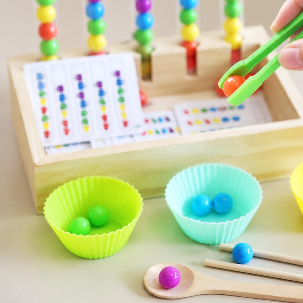 Bead Sorting Toy with Wooden Tray | hands-on Screen Play, Counting, Fine-Motor