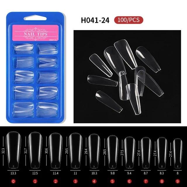 100pcs/box Clear Transparent Seamless Fake Nails Full Coverage False Nails Tips Short T-shaped Full Sticker For Nails Manicures