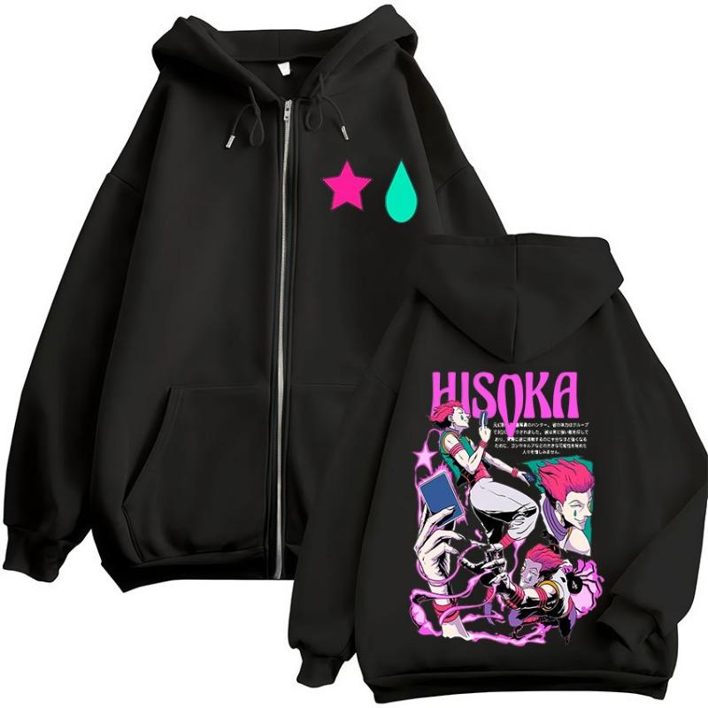 Anime Hunter X Hunter Spökbandet Hisoka Dragkedja Huvtröjor Herr Dam Kläder Överdimensionerade Avslappnade Huvtröjor med Dragkedja Jackor