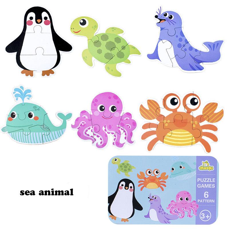 Kids Wooden Jigsaw Puzzle with Iron Box Children Early Learning Metal Box Puzzle Toys Boys Girls Baby Montessori Educational Toy
