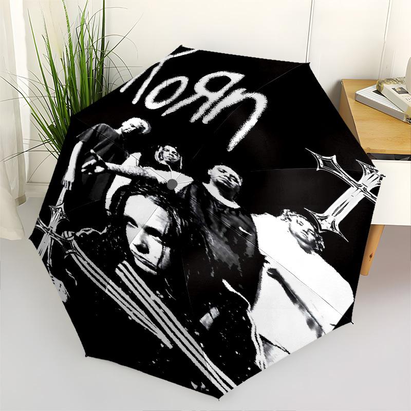 1pc Korn Band Members Automatic Open/Close Umbrella with 8 Rib Windproof Canopy,Compact & Portable Travel Umbrella,10330