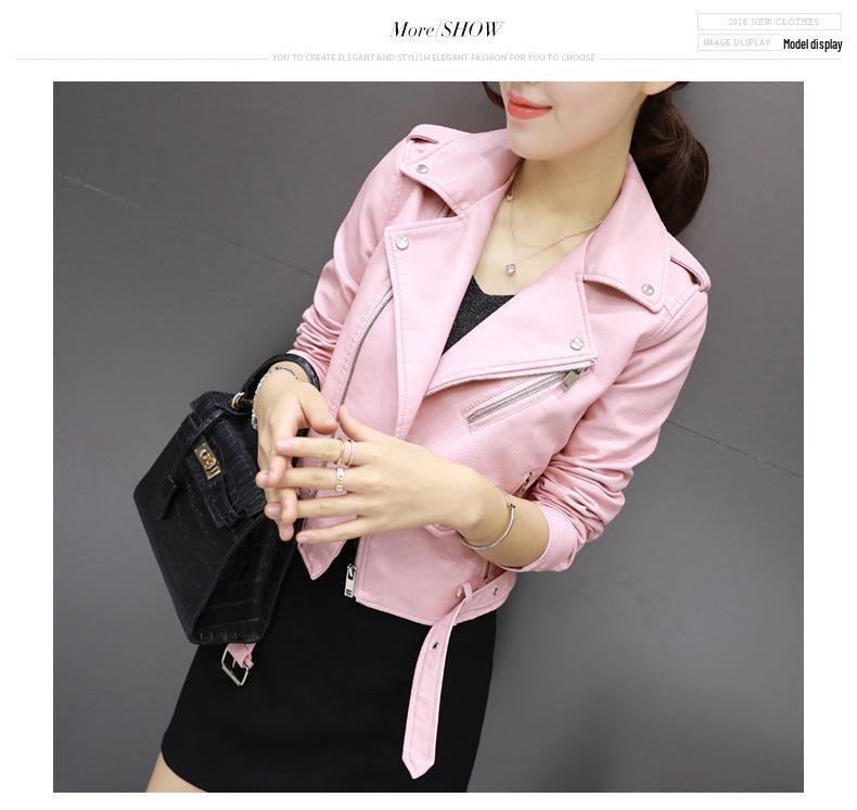 

Женская асимметричная мотоциклетная куртка из вымытой ПУ кожи M розовый