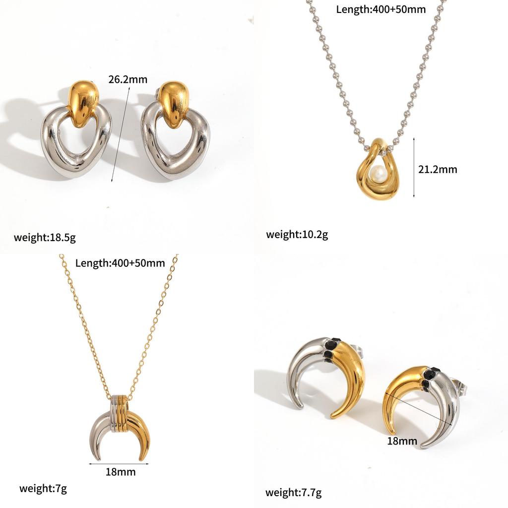 Minimalist Heart Shape Stainless Steel Earring Set With Moon Elements For Women