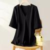 Sommerliches Chiffon-Top mit V-Ausschnitt für Damen, lockere Kurzarmbluse mit elegantem Fall