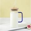 High Value Glass Straw Cup with Cover  Square Color Handle Transparent Glass Milk Tea Flat Bottom Single Layer Cup