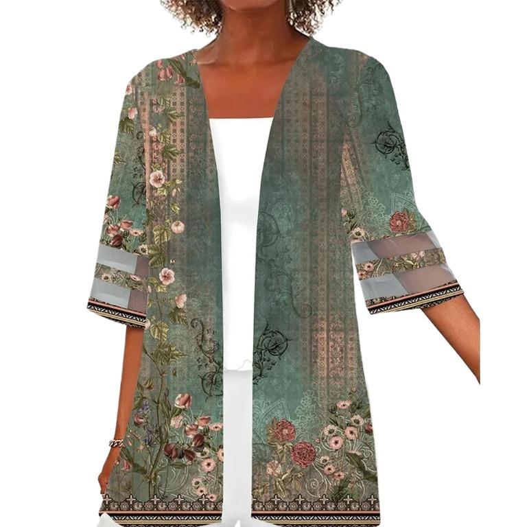 TIFICY Women's Fashion Casual Summer Spring Flower Pattern Print 1/2 Sleeves Blouses & Shirts