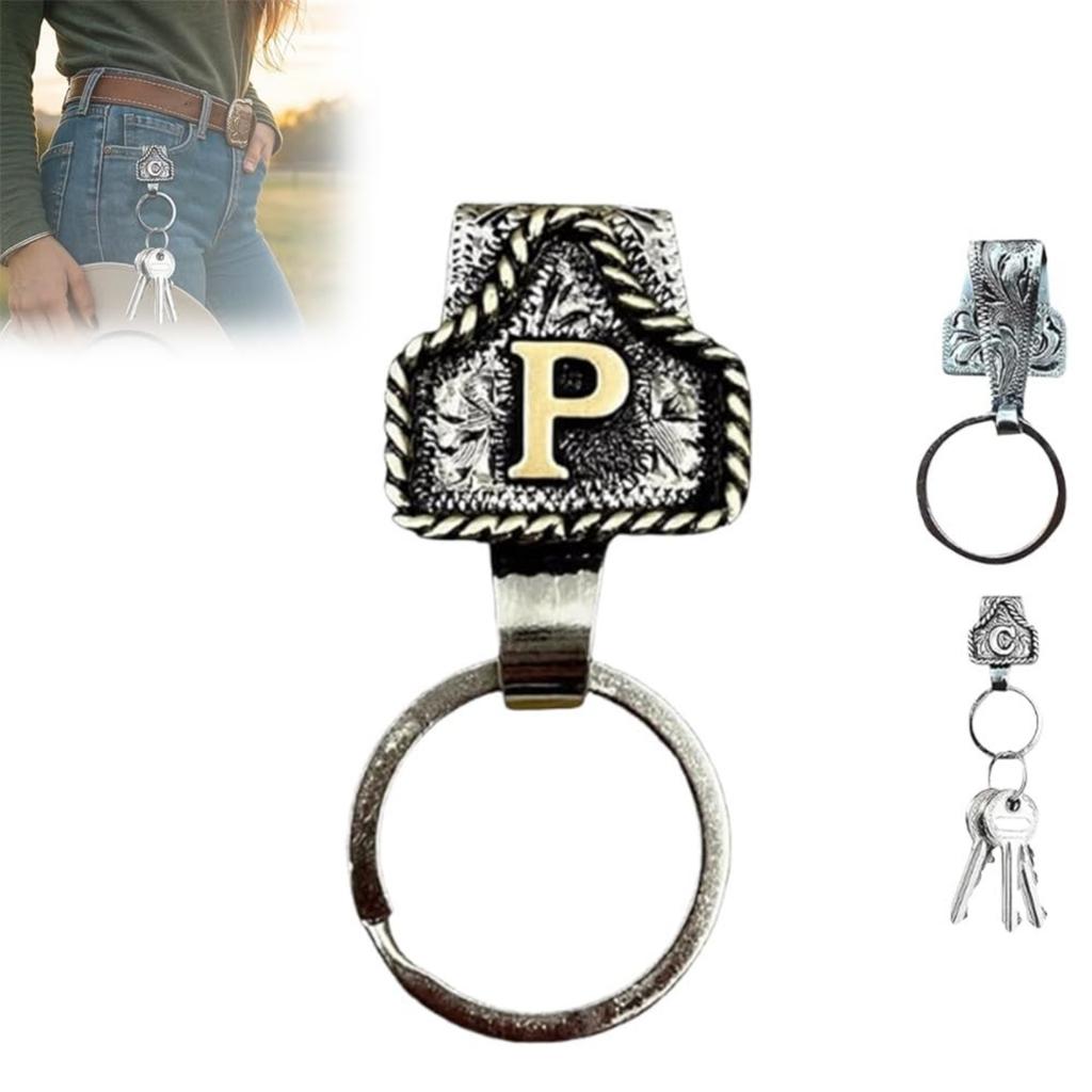 Western Cowboy Letter Keychain, Vintage Handmade Letter  Initial Keychain Clip, Personality Metal Key Chain For Belt